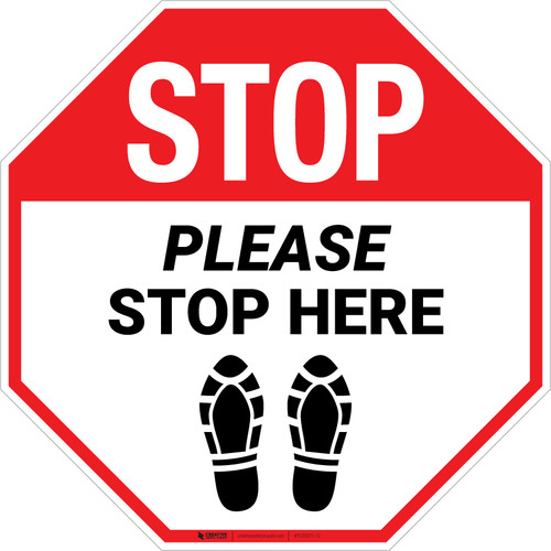 Stop - Please Stop Here (Shoe Prints) - Floor Sign