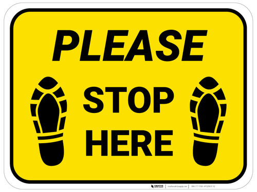 Please Stop Here Shoe Prints Yellow Rectangle - Floor Sign