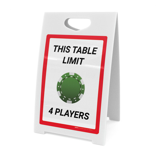 This Table Limit 4 Players Portrait with Poker Chip Emoji - A-Frame Sign