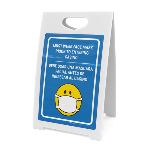 Must Wear Face Mask Prior to Entering Casino Bilingual Spanish Portrait with Emoji - A-Frame Sign