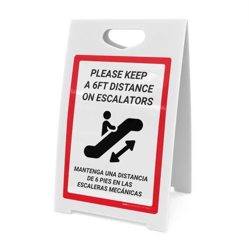 Please Keep a 6Ft Distance on Escalators Bilingual Spanish Portrait - A-Frame Sign