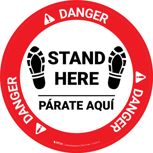 Danger: Stand Here Parate Aqui Shoe Prints Bilingual Spanish Circular - Floor Sign