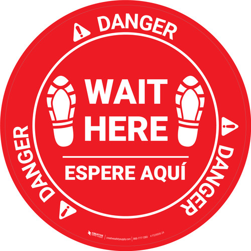 Danger: Wait Here Espere Aqui Shoe Prints Bilingual Spanish OSHA Circular - Floor Sign