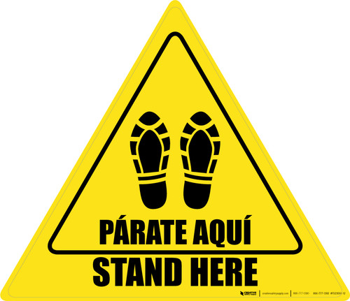 Stand Here Parate Aqui Shoe Prints Bilingual Spanish Triangle - Floor Sign