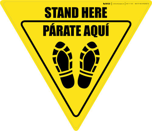 Stand Here Parate Aqui Shoe Prints Bilingual Spanish Yield - Floor Sign