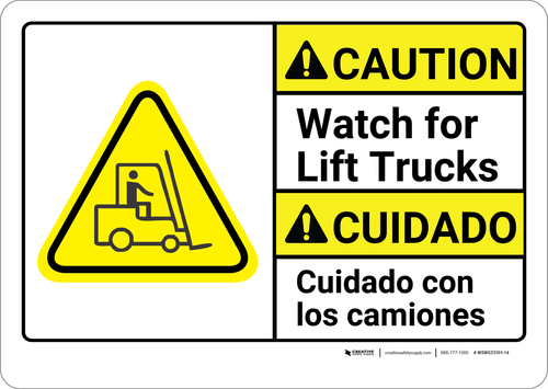 Caution: Lift Trucks Bilingual (Spanish) - Wall Sign