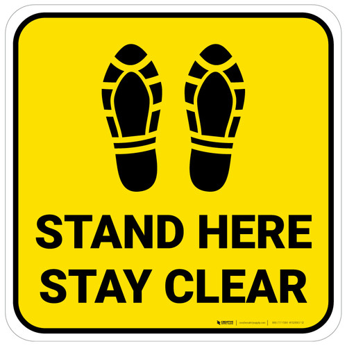 Stand Here Stay Clear Shoe Prints Yellow Square - Floor Sign