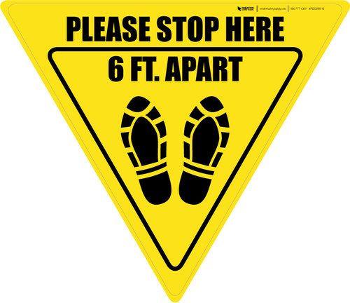 Please Stop Here 6 Ft Apart Shoe Prints Yield - Floor Sign