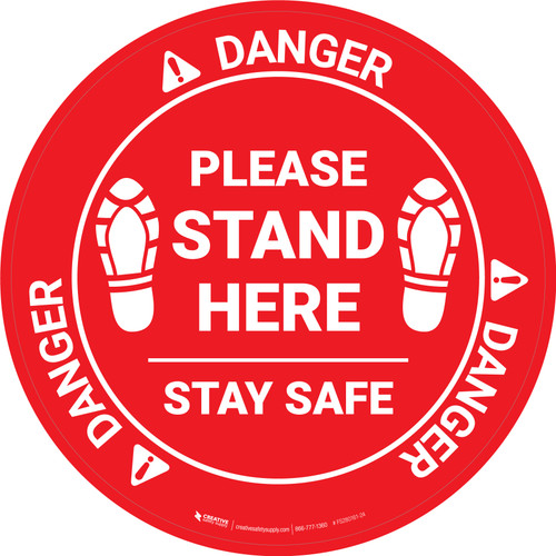 Danger: Please Stand Here Stay Safe Shoe Prints OSHA Circular - Floor Sign