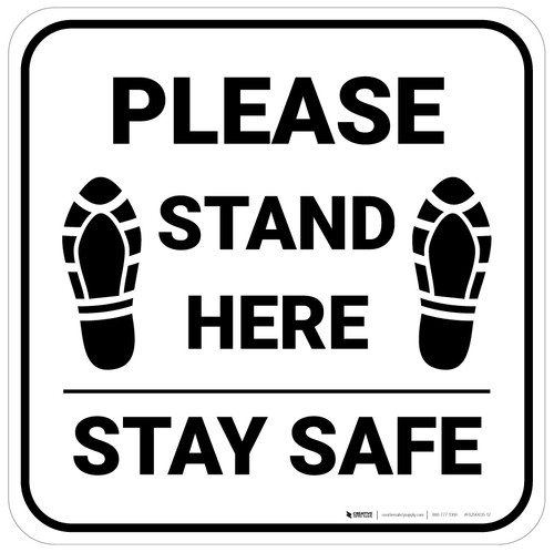 Please Stand Here Stay Safe Shoe Prints Square - Floor Sign