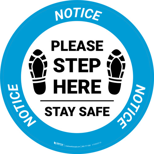 Notice: Please Step Here Stay Safe Shoe Prints Circular - Floor Sign