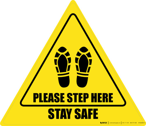 Please Step Here Stay Safe Shoe Prints Triangle - Floor Sign