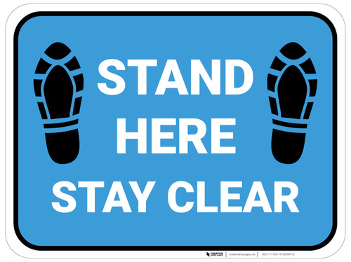Stand Here Stay Clear Shoe Prints Blue Rectangle - Floor Sign