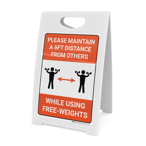Please maintain a 6ft Distance From Others While Using Free-Weights - A-Frame Sign