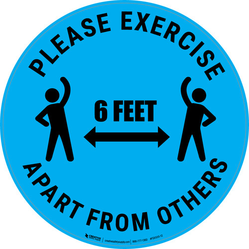 Please Exercise 6Ft Apart From Others With Icons Blue - Circular - Floor Sign