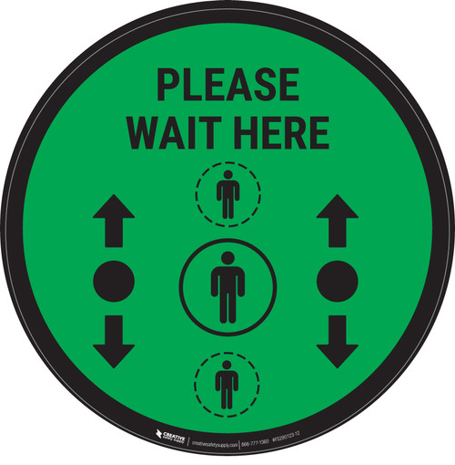 Please Wait Here With Social Distance Dots Green - Circular - Floor Sign