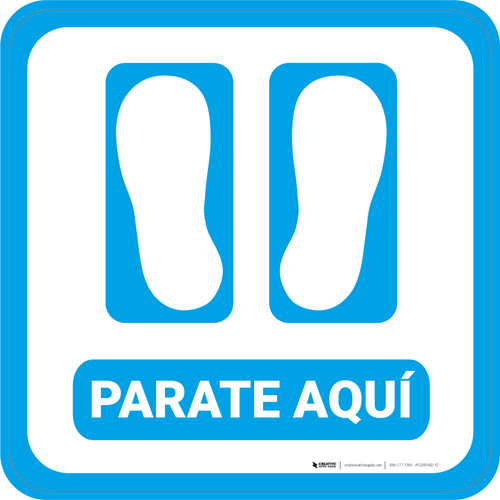 Stand Here Spanish with Feet Icon (Blue) Square - Floor Sign