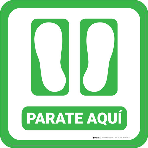 Stand Here Spanish with Feet Icon (Green) Square - Floor Sign