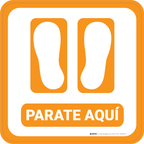 Stand Here Spanish with Feet Icon (Orange) Square - Floor Sign