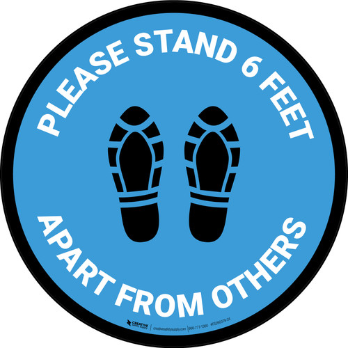 Please Stand 6 Feet Apart From Others Shoe Prints Blue - Circular - Floor Sign