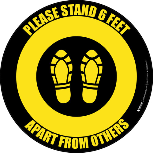 Please Stand 6 Feet Apart From Others Shoe Prints Yellow/Black - Circular - Floor Sign