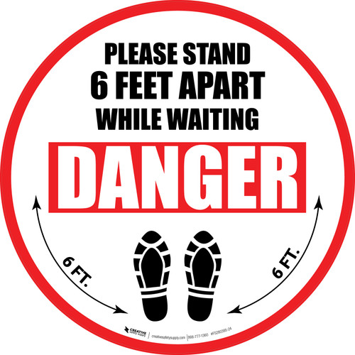 Please Stand 6 Feet Apart While Waiting Danger Shoe Prints - Circular - Floor Sign