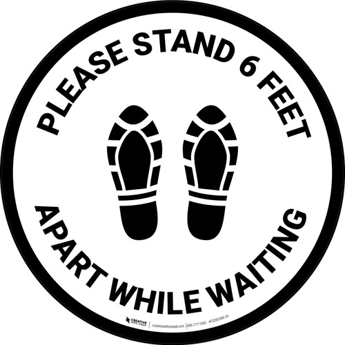 Please Stand 6 Feet Apart While Waiting Shoe Prints - Circular - Floor Sign