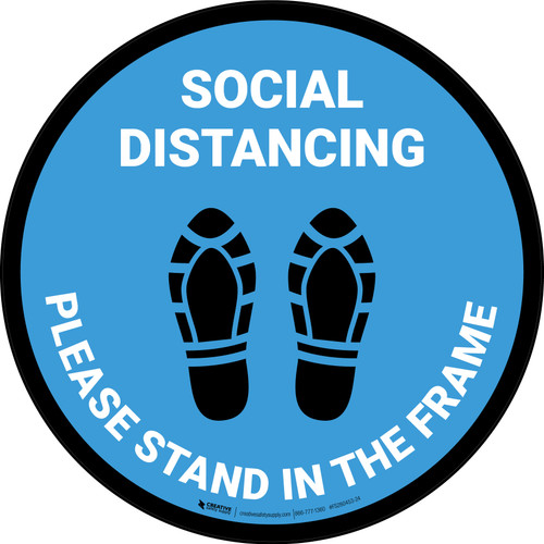 Social Distancing Please Stand In The Frame Shoe Prints Blue - Circular - Floor Sign