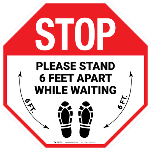 STOP Please Stand 6 Feet Apart While Waiting Shoe Prints Stop