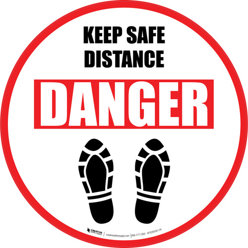 Keep Safe Distance Danger Shoe Prints Circular - Floor Sign