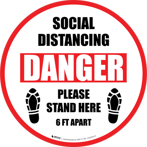 Social Distancing Danger Please Stand Here 6 Ft Apart Shoe Prints Circular - Floor Sign