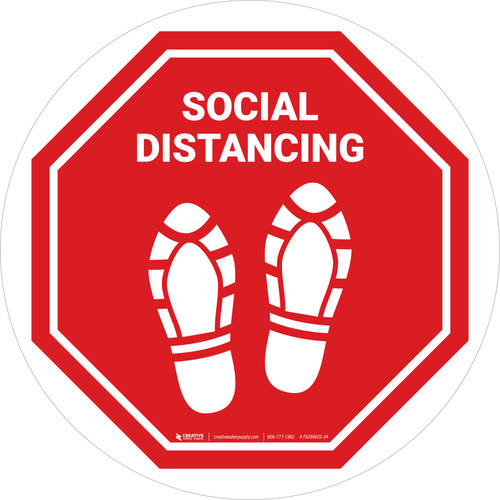 Social Distancing Shoe Prints Stop Circular - Floor Sign