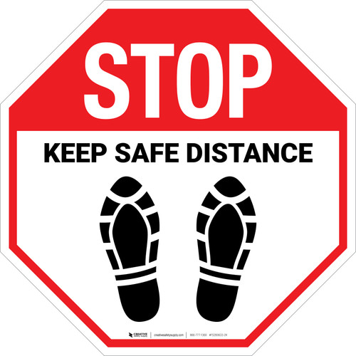 STOP: Keep Safe Distance Shoe Prints - Floor Sign
