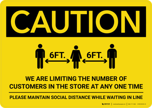 Caution: We are Limiting the Number of Customers in Store with Icon Landscape - Wall Sign