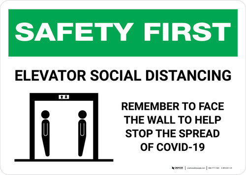 Safety First: Elevator Social Distancing - Remember to Face Wall with Icons Landscape - Wall Sign