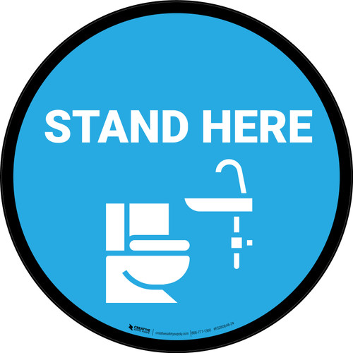 Stand Here Bathroom Icon Circle - Floor Sign