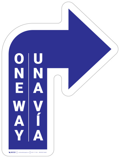 One Way Bilingual Spanish Arrow Blue (Right) - Floor Sign