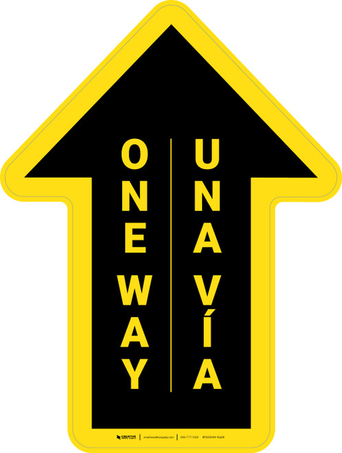 One Way Bilingual Spanish Arrow Yellow (Straight) - Floor Sign
