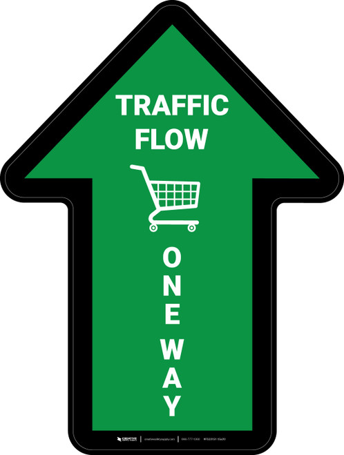 Traffic Flow One Way Arrow With Grocery Cart Icon Green (Straight) - Floor Sign