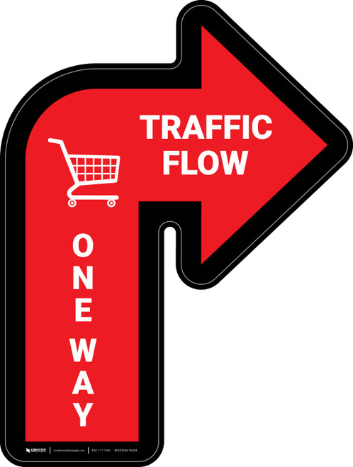 Traffic Flow One Way Arrow With Grocery Cart Icon Red (Right) - Floor Sign