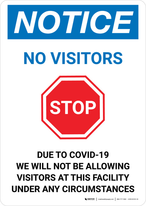 Notice: No Visitors Stop No Visitors Due To COVID-19 with Icon Portrait - Wall Sign