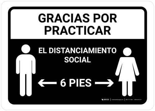 Gracias Por Practicar El Distanciamiento Social Spanish with Icon Black Landscape - Wall Sign