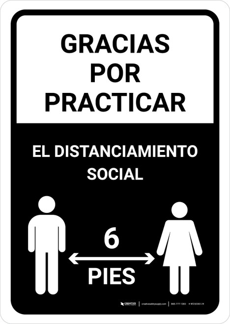 Gracias Por Practicar El Distanciamiento Social Spanish with Icon Black Portrait - Wall Sign