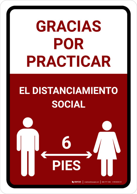 Gracias Por Practicar El Distanciamiento Social Spanish with Icon Red Portrait - Wall Sign