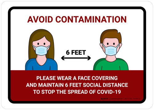 Avoid Contamination Please Wear Face Covering COVID-19 with Icons Landscape - Wall Sign