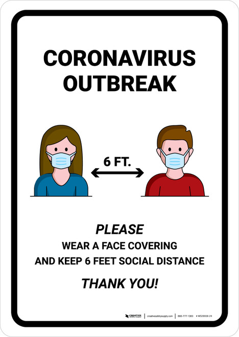 Coronavirus Outbreak Please Wear A Face Covering with Icons Portrait - Wall Sign