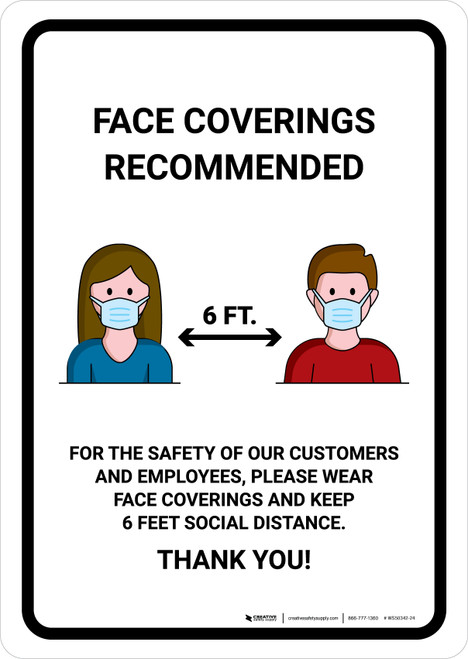 Face Coverings Recommended with Icons Portrait - Wall Sign