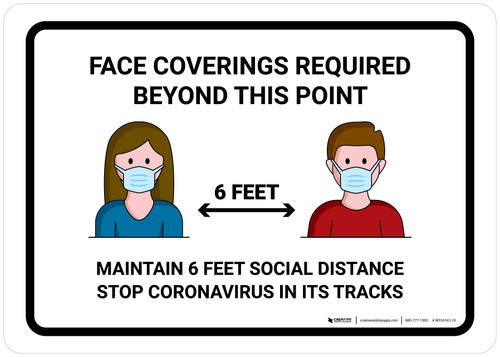 Face Coverings Required Beyond This Point with Icons Landscape - Wall Sign
