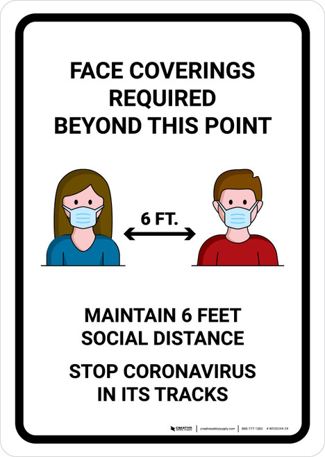 Face Coverings Required Beyond This Point with Icons Portrait - Wall Sign
