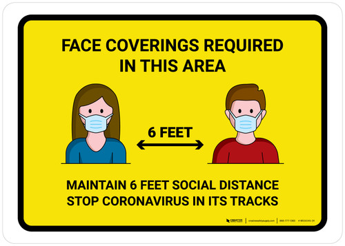 Face Coverings Required In This Areas with Icons Yellow Landscape - Wall Sign